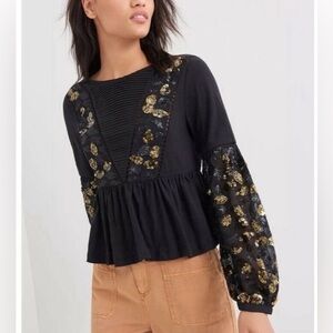 Anthropologie NEAL Sequin Peplum Top